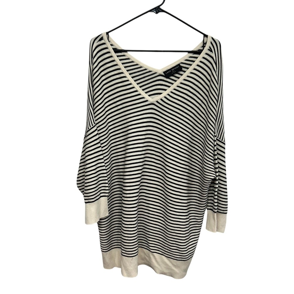 Minimalist Tunic Sweater 18/20 Beige Black Striped Capsule Comfy‎ Cotton Rayon